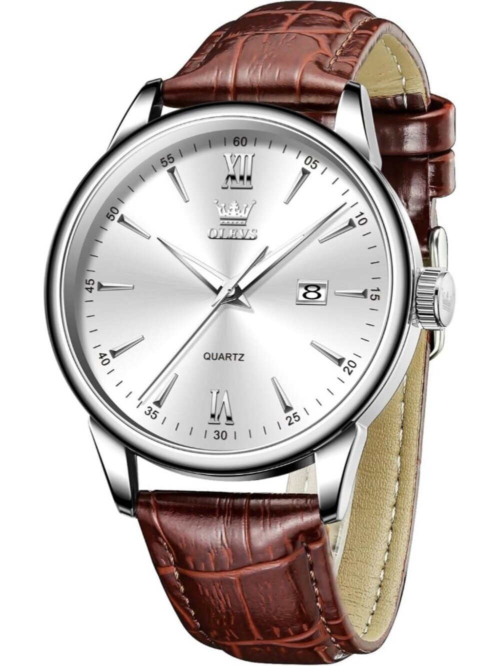 Men's Brown Silver Analog Stainless Steel Roman Numbers Waterproof Classic Watch